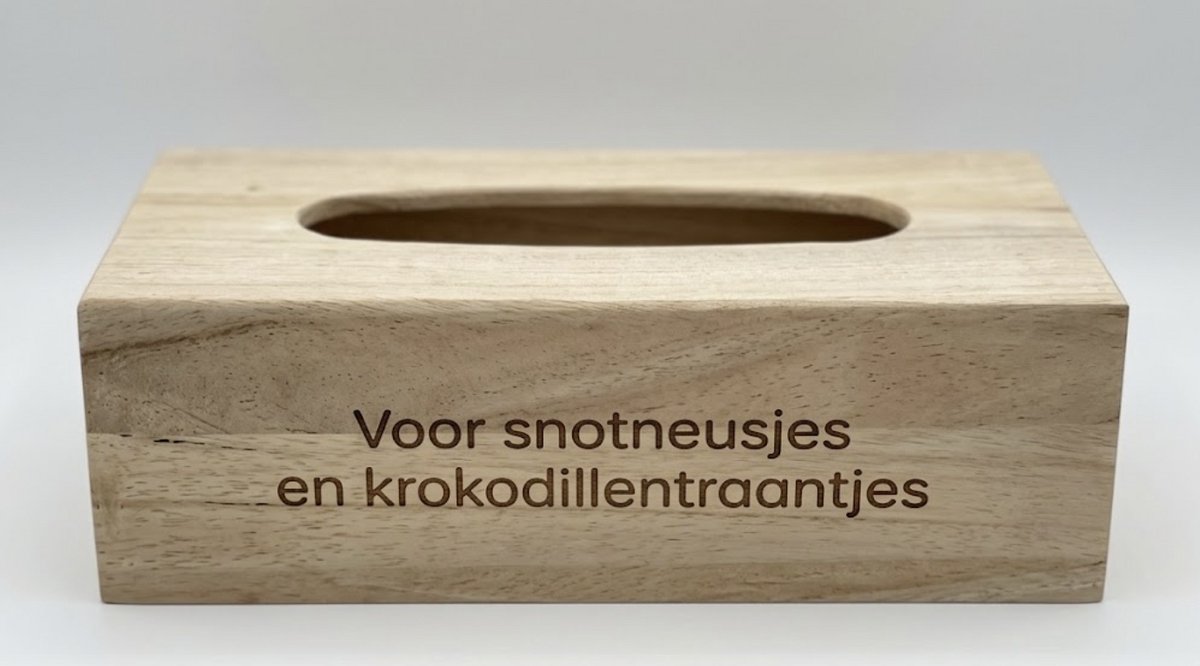 Houten tissuebox met tekst - Kraamkado - Sinterklaaskado - Badkamer accessoire - Opberger voor papieren zakdoekjes