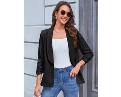 Damesblazer openvallende blazer zakelijke blazer-Zwart-XXL
