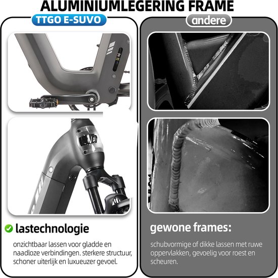 TTGO E-SUVO S6 - Full Suspension E-MTB 27,5 inch - 48V 15Ah Accu - Tot 120 km Actieradius - 70Nm Koppel - 250W Achterwielmotor - Hydraulische Schijfremmen - Shimano 7 Versnellingen - Grijs van TTGO — afbeelding 4