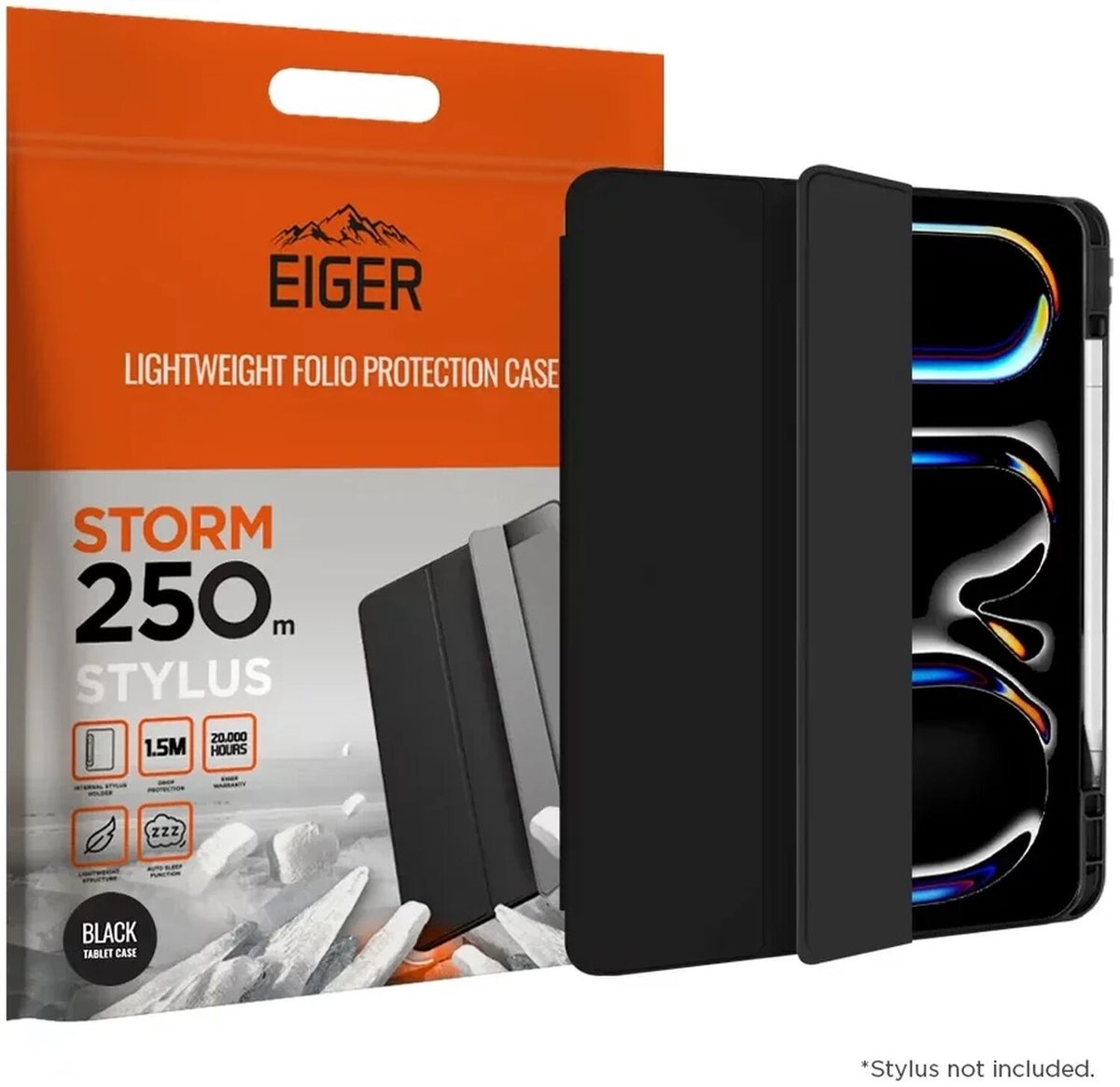 Eiger Storm 250m Stylus Hoes Geschikt voor iPad Pro 11 (2024/2025) - Hoes met Penhouder - Met Slimme Sleep / Wake Functie - Zwart