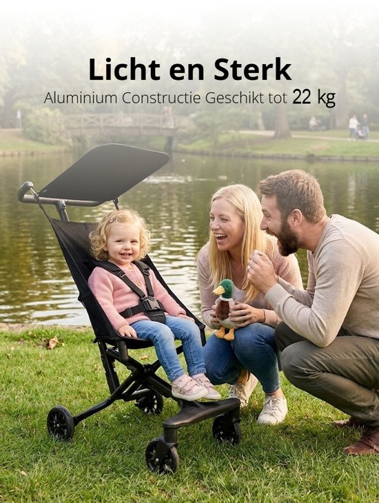 Lichtgewicht Buggy & Reisbuggy - Compact inklapbaar Kinderwagen - Opvouwbaar Wandelwagen - Tot 30kg Draagkracht - Stabiel 4-Wiel Design & Anti-Schok - Ideaal voor Camping & Auto - Oersterk Aluminium Frame - Eenhands Inklapbaar - Zwart van Merkloos — afbeelding 3