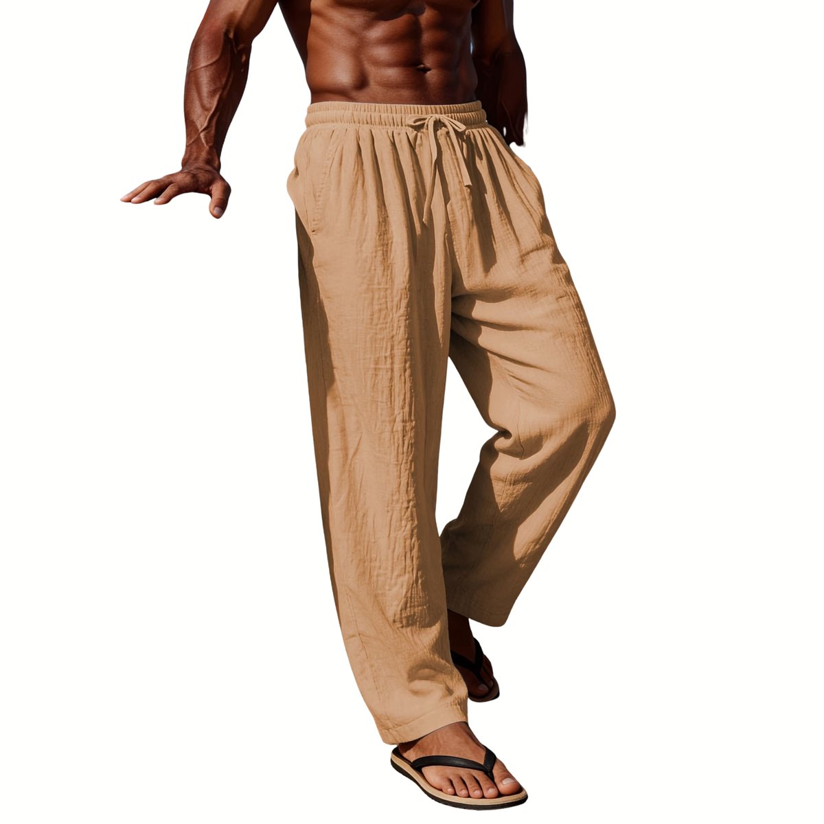 Currero Linnen Broek Heren - Zomerbroek - Volwassenen - Lange Broek - Pantalon - Strandbroek - Zomer - Ibiza Stijl - Geelbruin XXXL