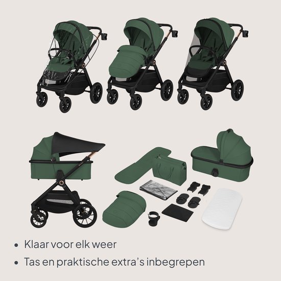Lionelo Layla 2in1 Kinderwagen XXL Set – Reiswieg & Wandelwagen – Grote All-Terrain Wielen met Vering – XXL Zitje tot 22 kg – Panoramische 3D-Ventilatie – AiryDots Matras – Eenhandige Bediening – UPF50+ – Complete Accessoireset