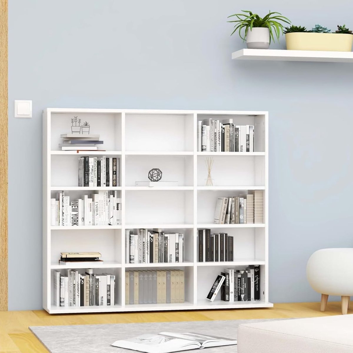 CD Kast - Opbergkast Multimedia - Muziek Collectie Organiseren - 15 Open Vakken - 102 x 23 x 895 cm