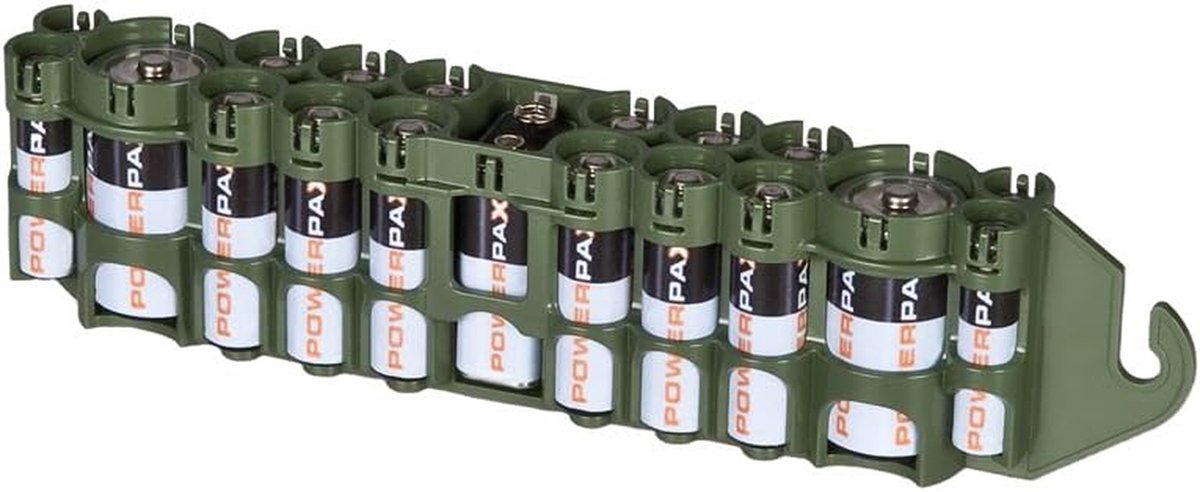 Batterij Caddy - Batterijhouder Opbergdoos - Batterijen Organiseren - Eénhandige Bediening - 12 AA 4 AAA - Groen