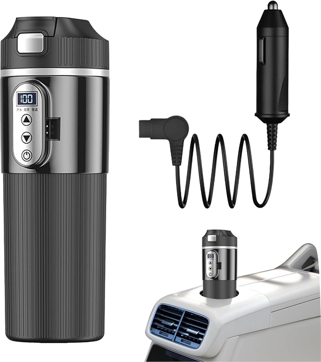 Draagbare Autoverwarmer - Verwarmde Mok Auto - Warme Drankjes Onderweg - Snelle Verwarming 12V/24V - 500 ml - Zwart