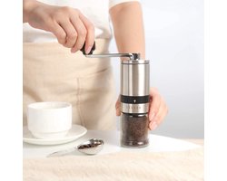 Handmatige Koffiemolen - Koffie Malen - Verse Koffie - Keramische Braam - 19 cm Hoog - Zilver