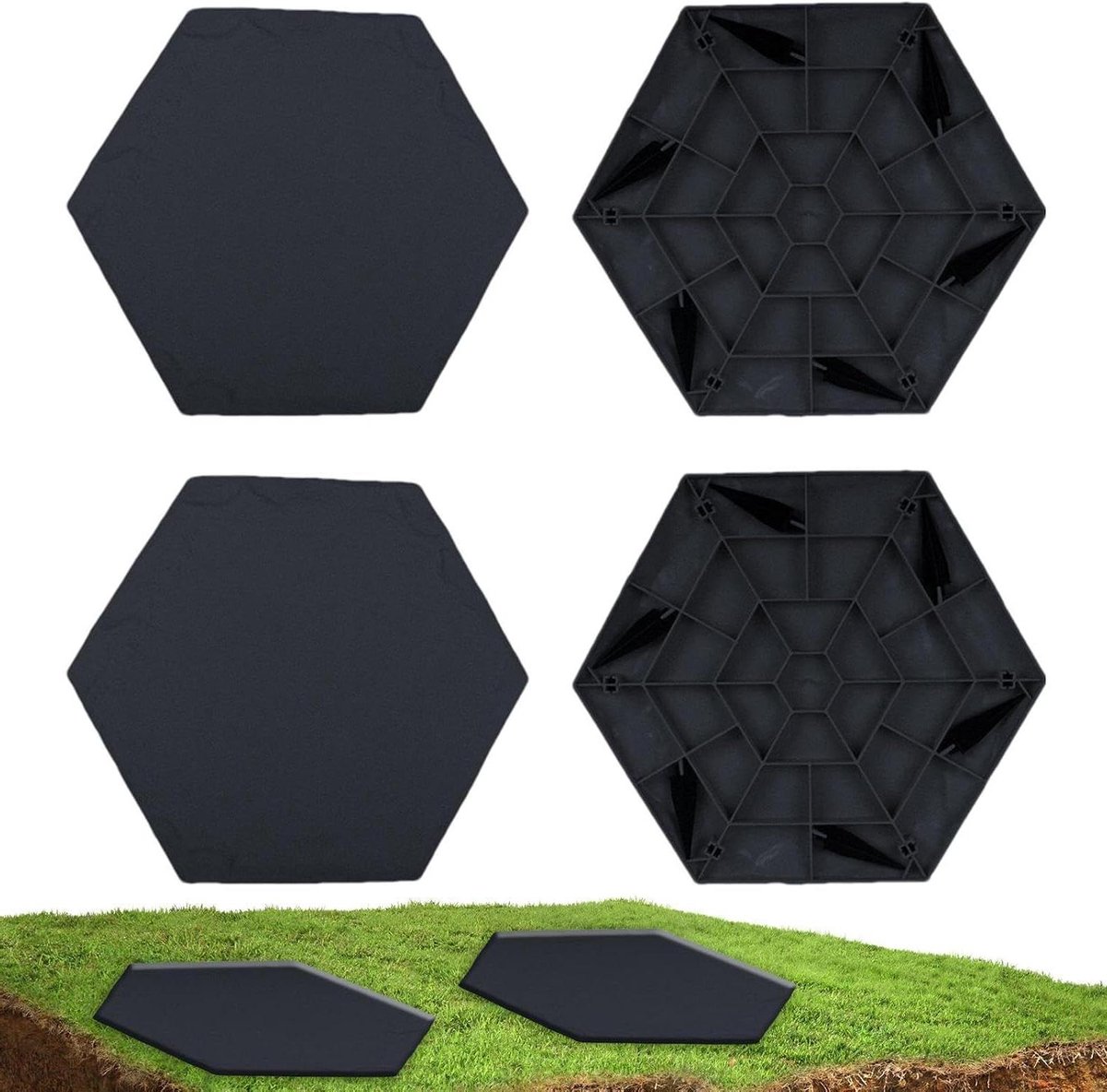 Buitentegels 4 stuks - Decoratieve tuintegels - Tuinpad aanleggen - Milieuvriendelijke hars - 48 x 44 cm - Cyaan zeshoek