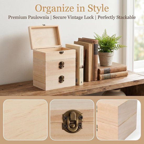 10 stuks houten doosje met deksel 15x10x6cm Houten kist rechthoekige houten schatkist sieradenkistjes van hout opbergdoos met scharnieren DIY herinneringsdoos voor Opbergen en Decoreren — afbeelding 2