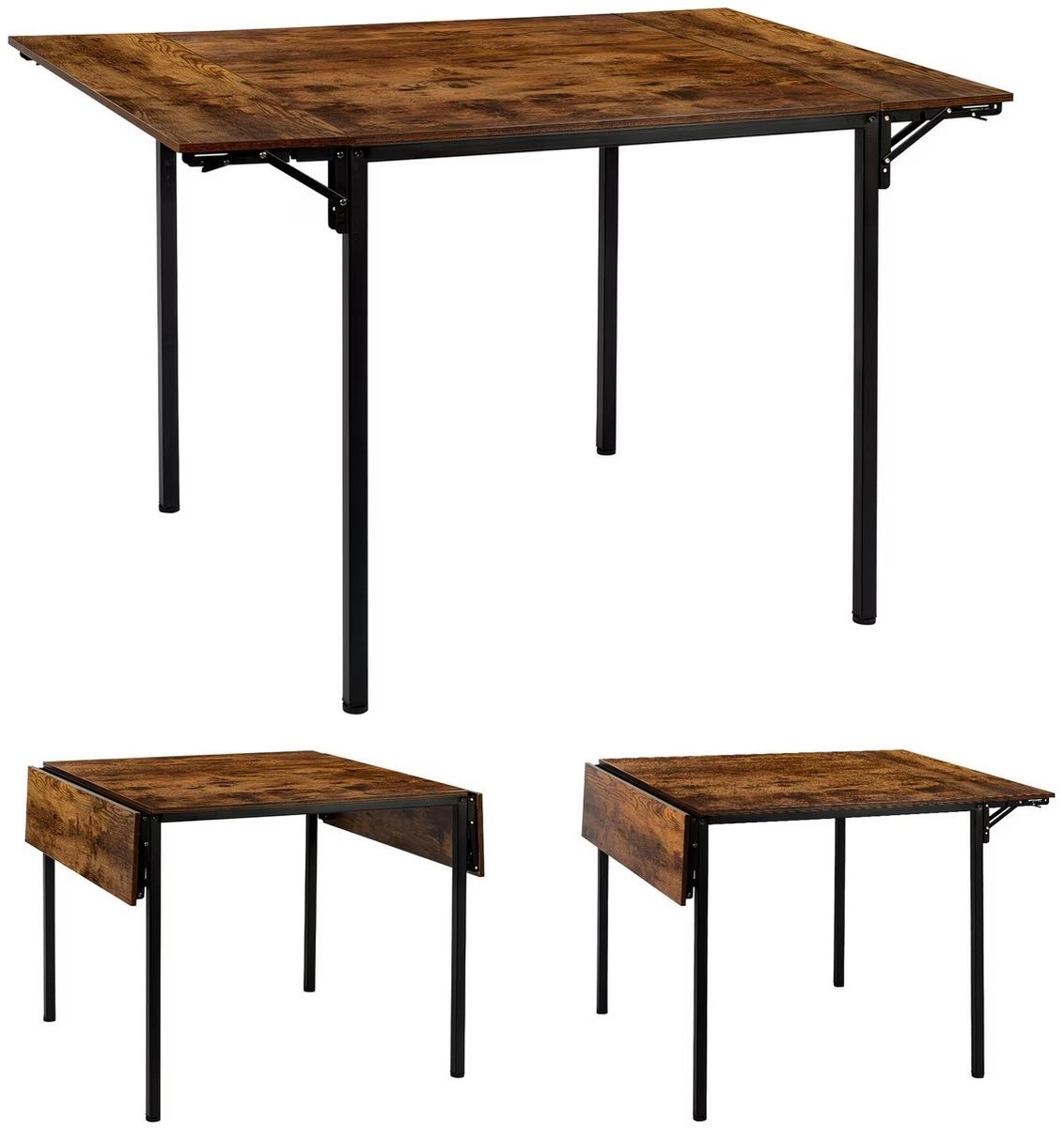 J.T.R Opvouwbare Eettafel met Uitschuifblad – 121x77x76 cm – Industrieel Vintage – Uitschuifbare Keukentafel voor 2 tot 4 Personen – Gate Leg Ontwerp – Bruin/Zwart.