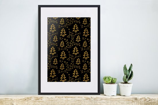 Cadre photo avec affiche - Sapin de Noël - Or - Motif - 40x60 cm - Cadre pour affiche - Décorations de Noël - Décoration de Noël pour l'intérieur - Noël