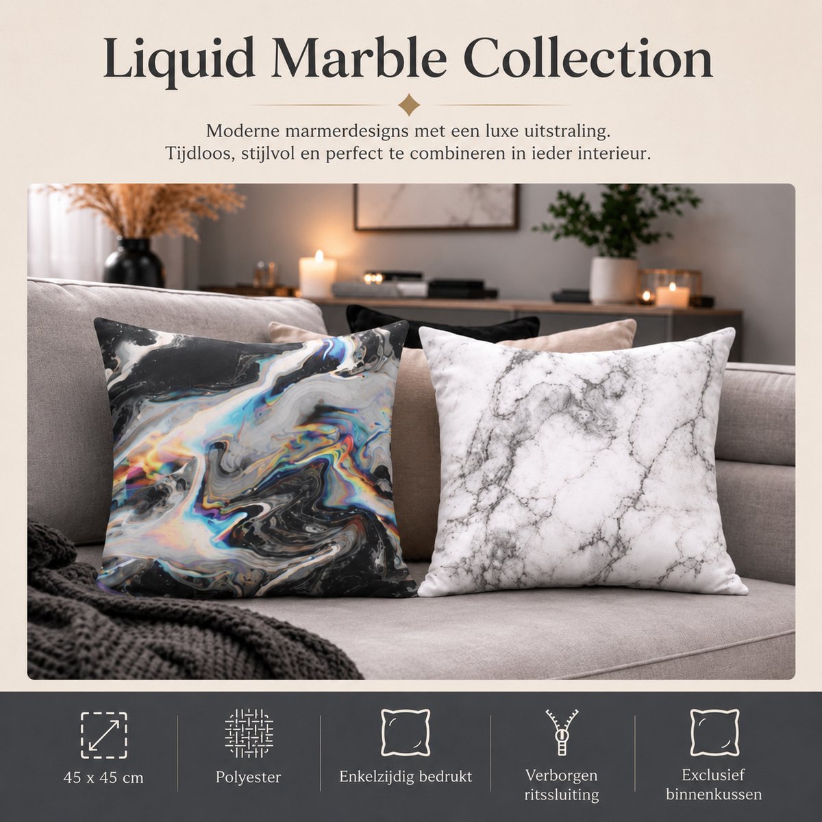 Liquid Marble Collection Kussenhoes - Marmerlook - 45x45 cm