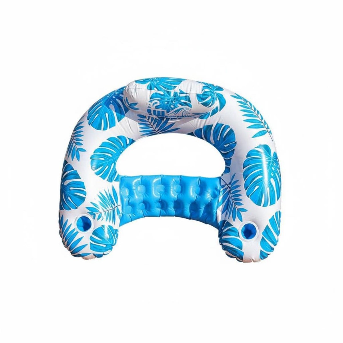 LISM-U-vormige ligstoel voor in het zwembad, draagbare drijvende U-vormige stoel, gemakkelijk op te blazen, bladerprint, ligstoel voor volwassenen, geschikt voor strand en meer, blauw, bladpatroon.