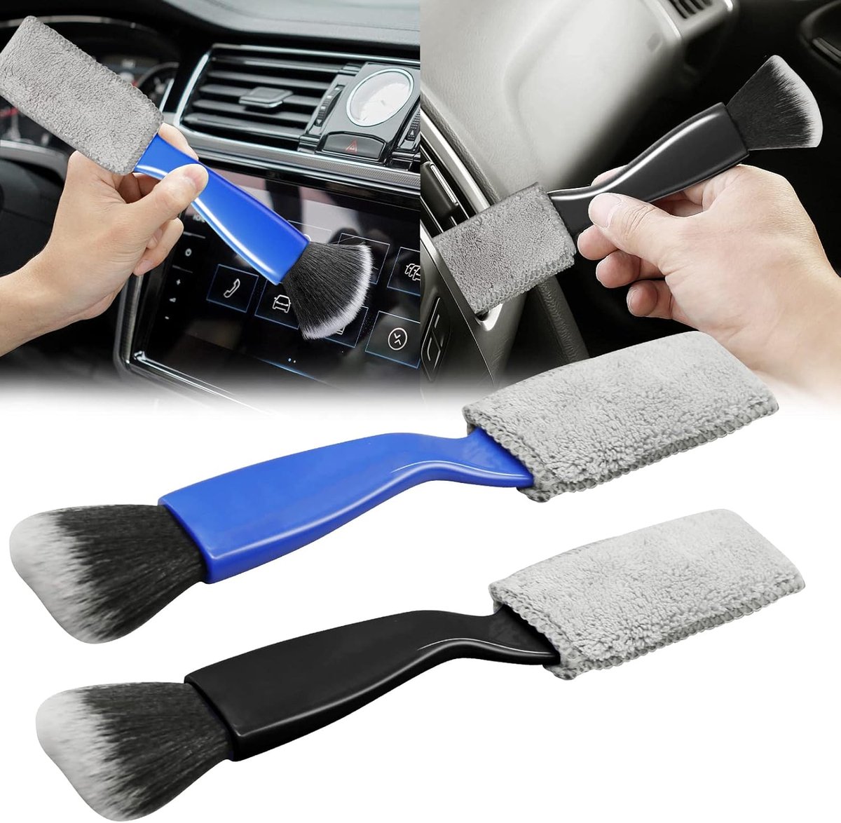 2Pack dubbele kop auto schoonmaakborstel, auto interieur afstoffen borstel, auto dashboard ventilatieopeningen scherm schoon borstel