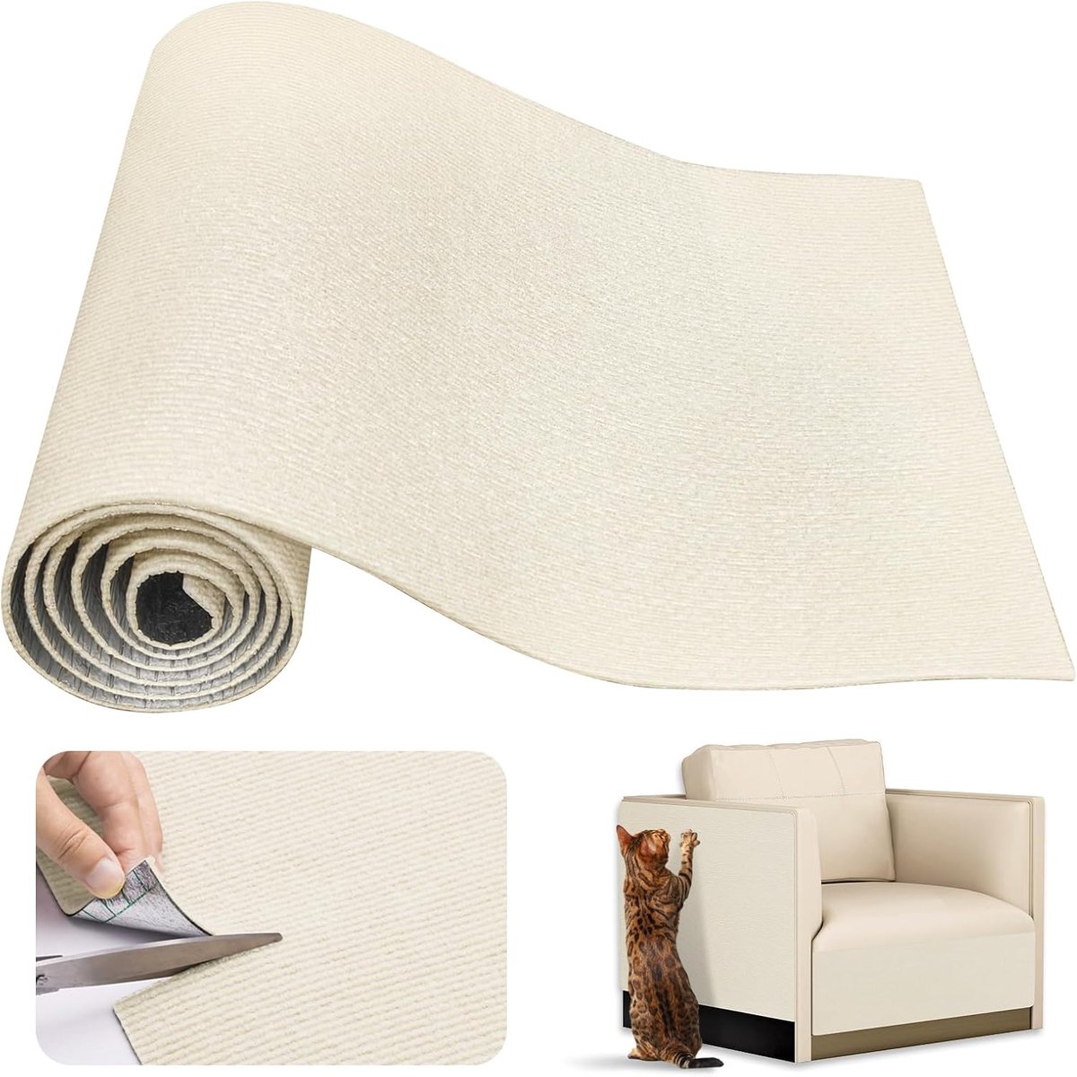 krasbeschermingsmat, 200 x 40 cm, krabmat, kat, krasbescherming bank, trimbare kattenkrabbank, bescherming, doe-het-zelf klauwen kattentapijt voor bank en muur (beige)
