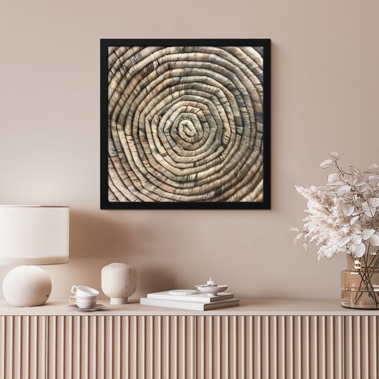 Poster in lijst - Fotolijst 40x40 cm - Posters - Cirkel - Riet - Mand - Posterlijst zwart - Decoratie - Wanddecoratie woonkamer - Muurdecoratie slaapkamer