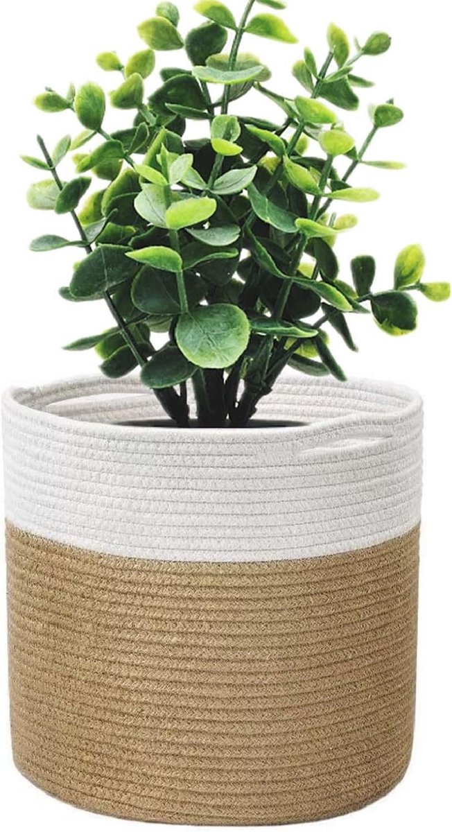 gevlochten plantenmand, bloempot, mand 30 cm diameter, bloempotten voor kamerplanten, bloemenmand binnen, plantenmand, groot, binnen, boho, plantenpot, gebreid met handgrepen
