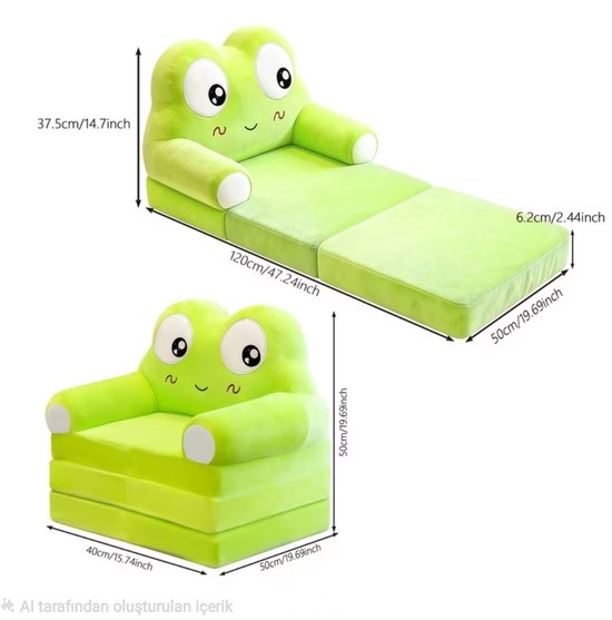 Mogi Products - Kinderfauteuil & Logeerbed Uitklapbaar - Kindersofa - Pluche Kinderstoel Kikker - Groen van Mogi Products — afbeelding 5