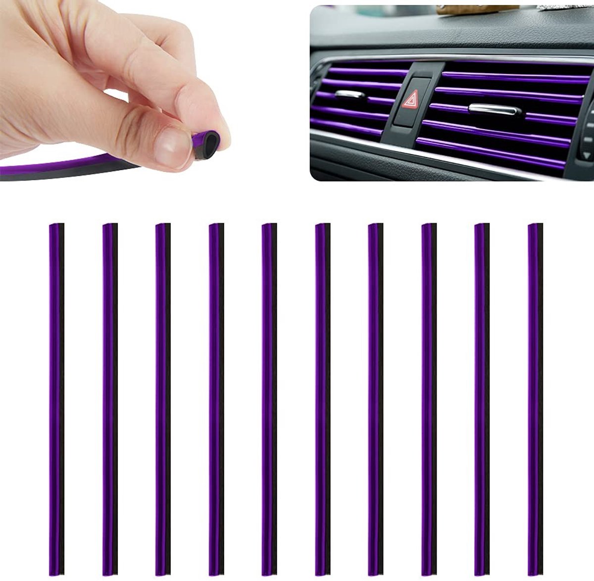 Dailygoods- Luchtuitlaatstrip 10 Stuks - Decoratiestrepen - PVC Materiaal - Eenvoudig Te Installeren - Lengte 19,5 cm - Heldere Kleuren - Auto Decoratiestickers