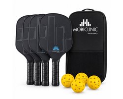 Mobiclinic Mobiall - Pickleball Set - 4 glasvezel rackets en 4 ballen - Draagtas - Goedgekeurde - Polypropyleen Kern - Anti-Slip Grip