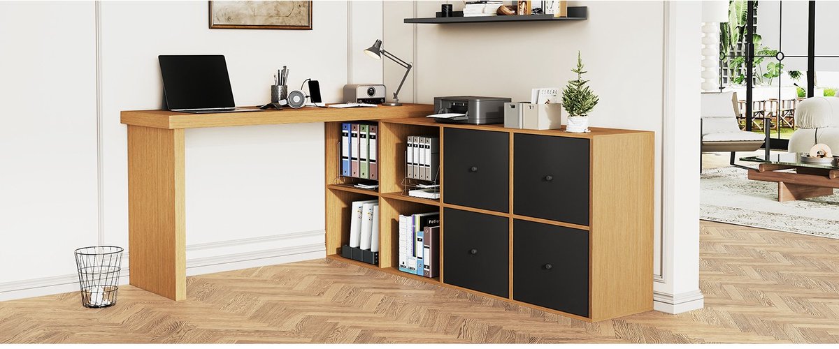 YYchan hoekbureau - zwart - 140 x 48 x 78 cm - met lade - met opbergruimte