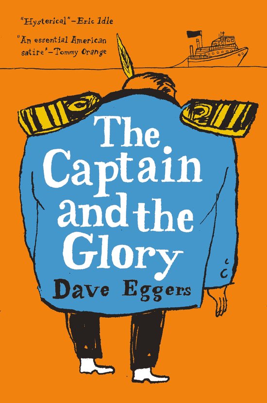 Boekcover van 'The Captain and the Glory' met een blauwe jas met gele accenten en een veer op de hoed.