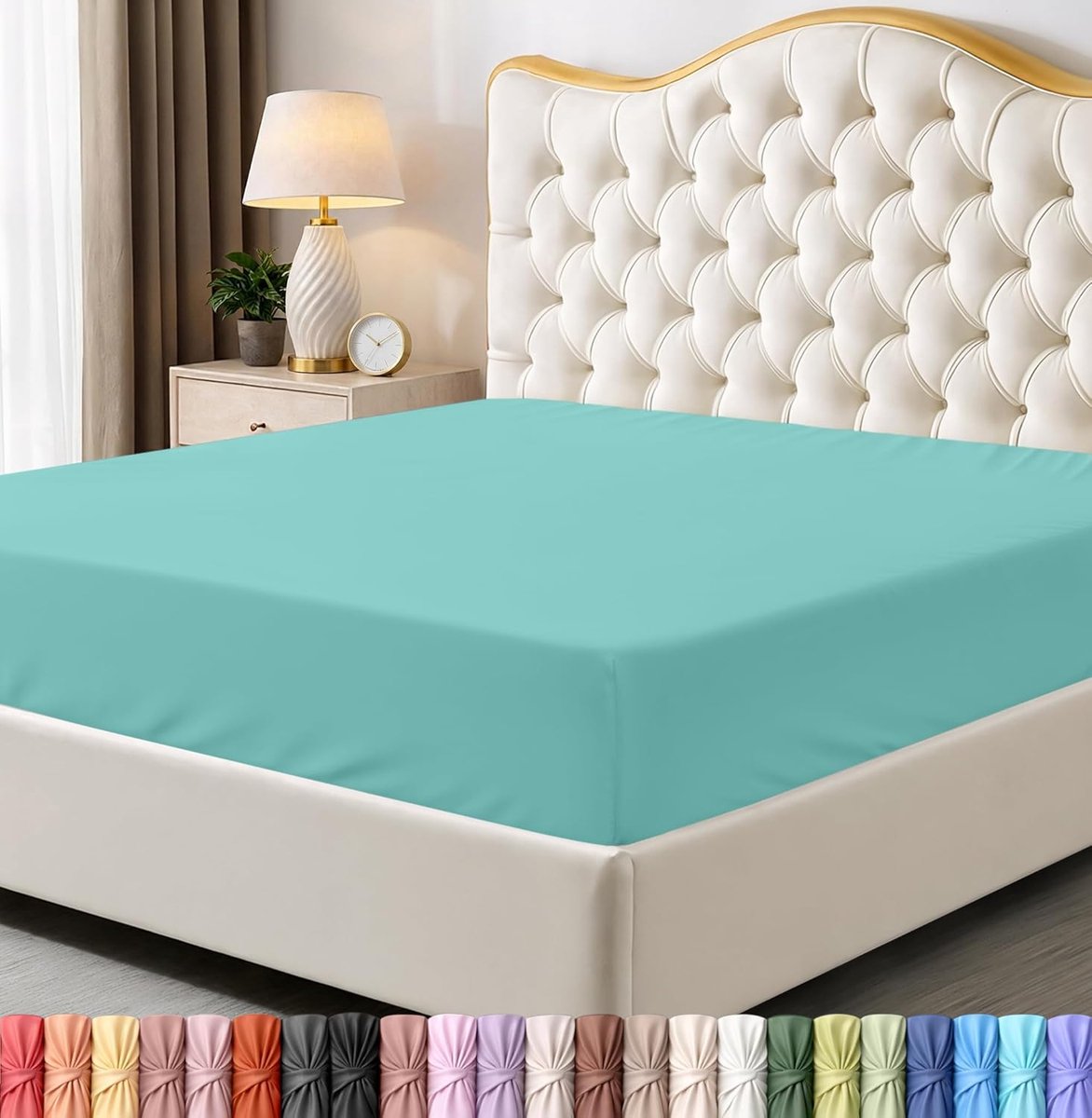 Bedding Hoeslaken, kingsize, onderlaken, ruime hoekhoogte, zachte microvezel, krimp- en vervagingsbestendig, onderhoudsvriendelijk, alleen 1 hoeslaken (spablauw) (Amerikaanse maat)