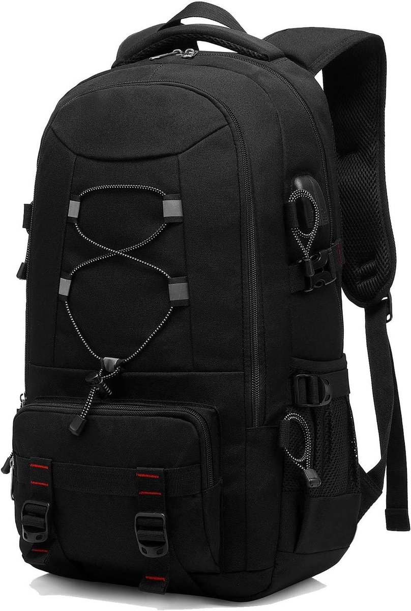 45 l, wandelrugzak, waterdicht, grote capaciteit, laptoprugzak, 17,3 inch, trekking-rugzak, heren, dames, voor sport, camping, outdoor, camping, zwart, zwart, Small, Dagrugzak rugzak