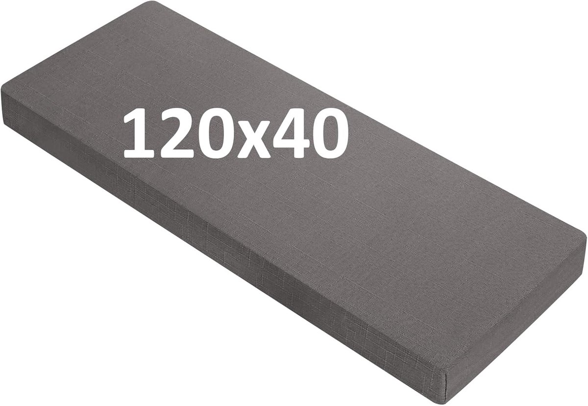 bankkussen 120x40x5 cm, verstevigde, ademende zitkussens voor binnen, bankkussen met hoge dichtheid en antislip onderkant, binnenkussen voor erkermeubilair (grijs)
