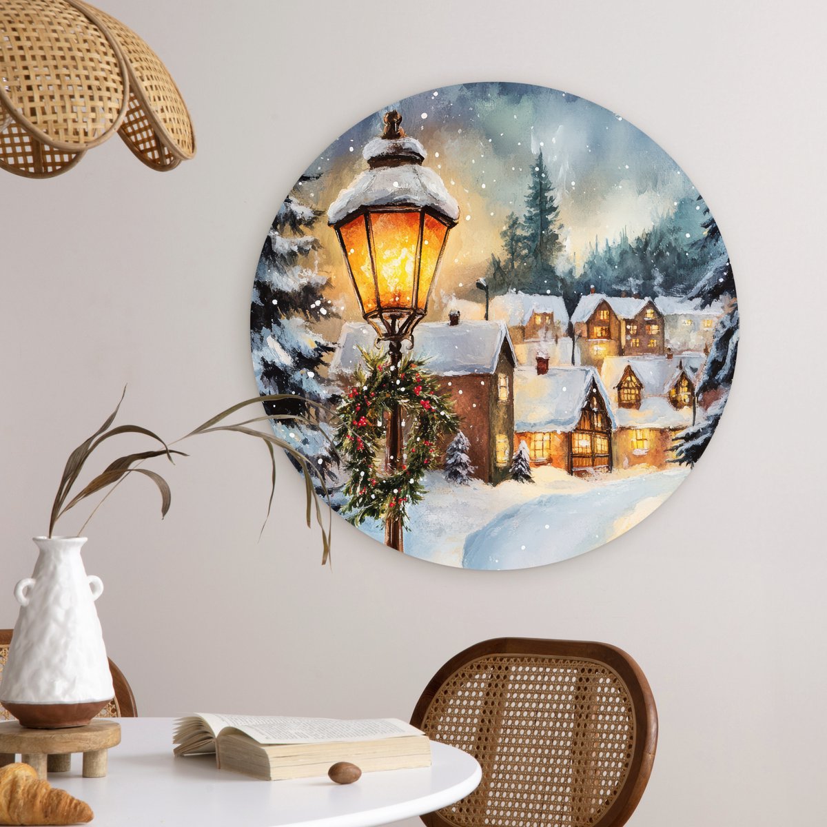 WallCircle® Wandcirkel 60x60 cm - Muurcirkel Kerstdorp - Huizen - Sneeuw - Kerst - Muurdecoratie woonkamer - Wanddecoratie slaapkamer - Kamer decoratie accessoires - Ronde schilderijen – foto 4