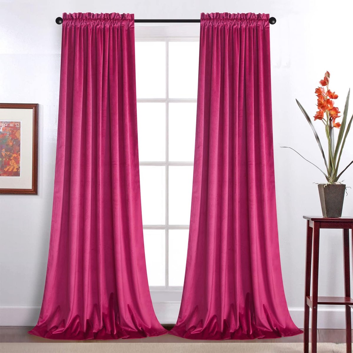 Fluwelen bessen gordijn 243,8 cm lang - gordijnen blok licht staaf zak thermisch geïsoleerde raamgordijnen set voor woonkamer/slaapkamer/eetkamer, 132 x 244 cm (b x l, 132 x 244 cm), 2