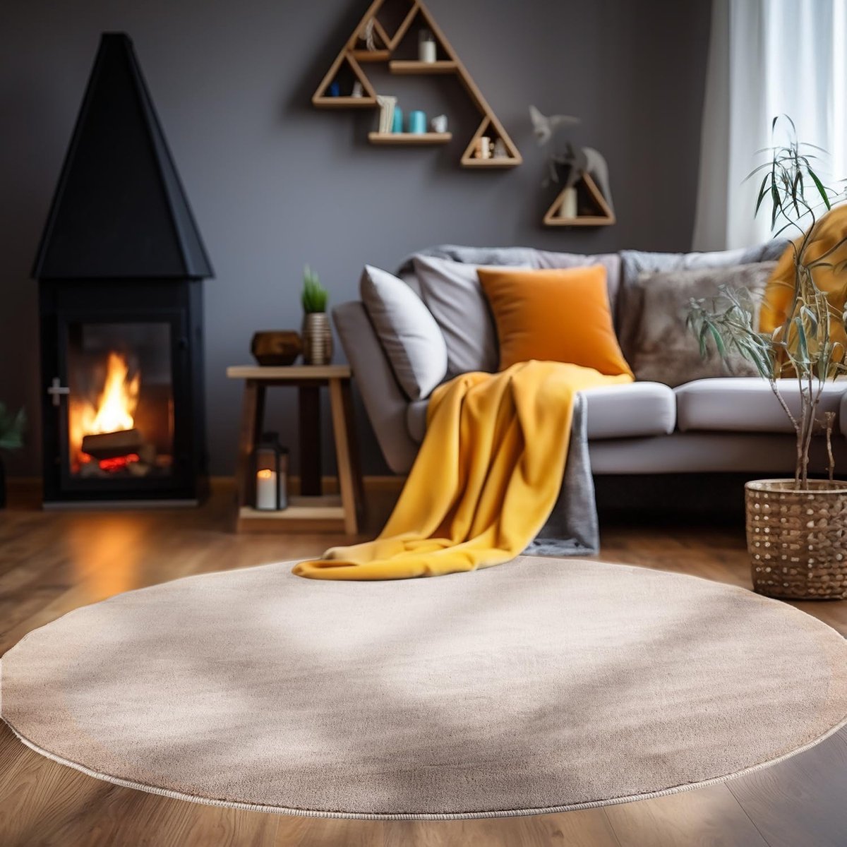 vloerkleed, Kleur Beige, Unicolor - Monochroom, 112240, Vloerkleed Rond, Vloerkleed woonkamer-eetkamer, 200 cm Rond