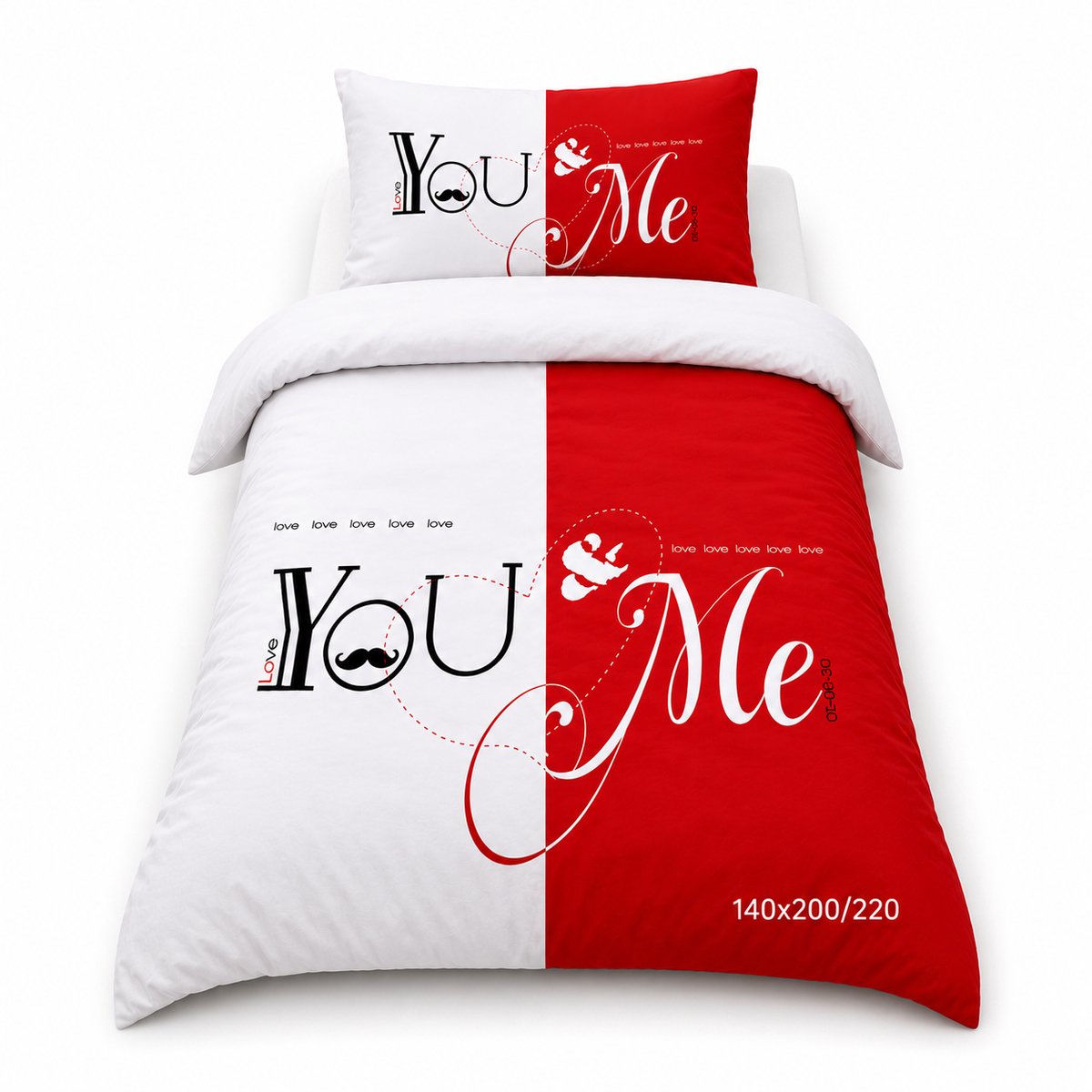 You & Me Dekbedovertrekset - 140x200/220 - Hotelkwaliteit - Romantisch Design - Superzachte Microvezel - Ademend - Temperatuurregulerend - Kleurvast - Perfect Cadeau