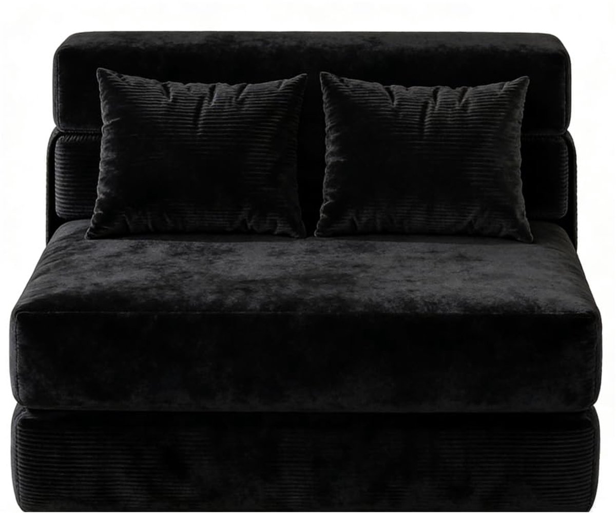 Opvouwbare Slaapbank 2-Zits - 102x193x23cm - Logeerbed - Slaapfauteuil 2 in 1 Met Kussens - Uittrekbare Slaapbank - Draagbaar - Voor Woonkamer en Slaapkamer - Zwart