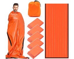 Noodslaapzak - 5-delige set - Noodslaapzak voor kamperen - Waterdichte overlevingstent - 210*90 cm - PE-materiaal - Slaapzak voor buitenreizen - Draagbare warme deken - Warm en koubestendig - Outdoor/Wandelen/Kamperen/Trailen - Oranje