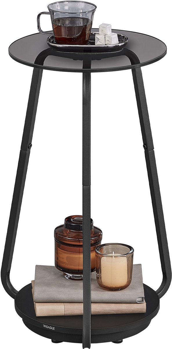 VASAGLE - Bijzettafel - Ronde Bijzettafel - 2-Lagen - Gehard Glas - Moderne Eindtafel
