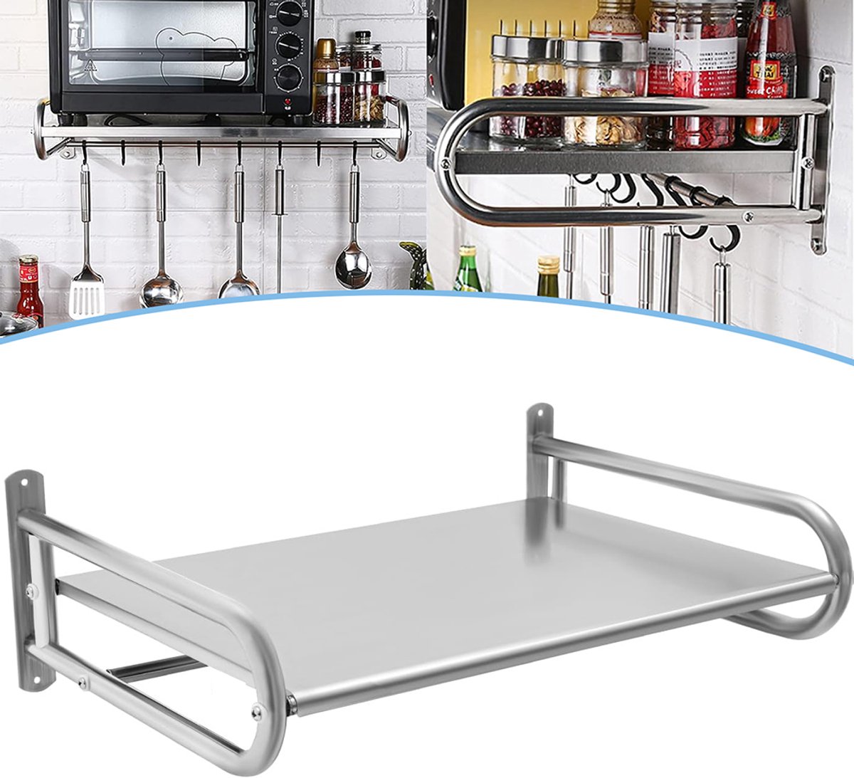 Magnetronplank Voor Wandmontage - Magnetronwandplank Met 5 Haken - Magnetronrooster - Voor Kleine Magnetrons