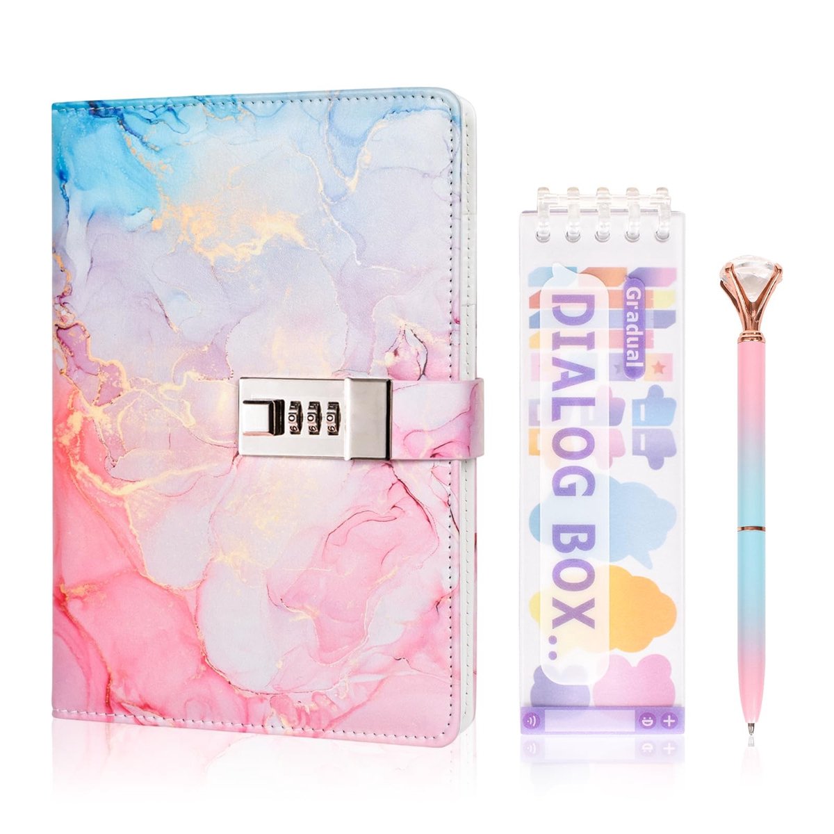 Dailygoods - Dokeno Dagboek met slot voor meisjes, reisnotitieboek met metalen balpen en etiket, reisdagboek van PU-leer met slot, cadeau-ideeën verjaardag, Thanksgiving, Kerstmis
