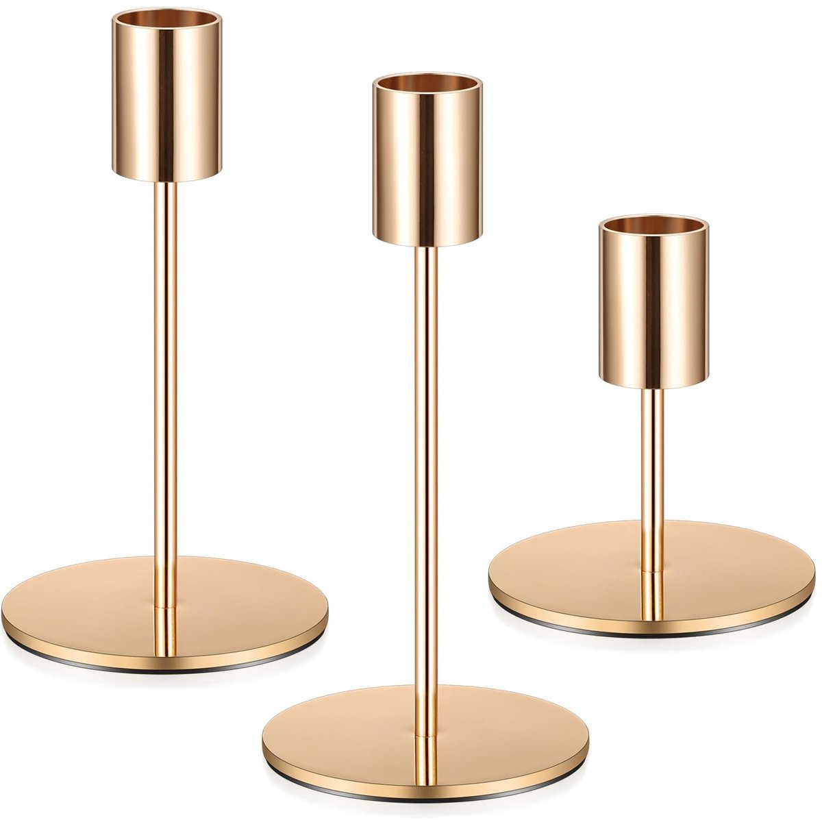 Dailygoods- Kandelaar Goud - 3 Stuks - Metalen Kandelaarhouder - Voor Taps Toelopende Kaarsen - Duurzaam en Stabiel - Tafeldecoratie - Kaarsenhouder