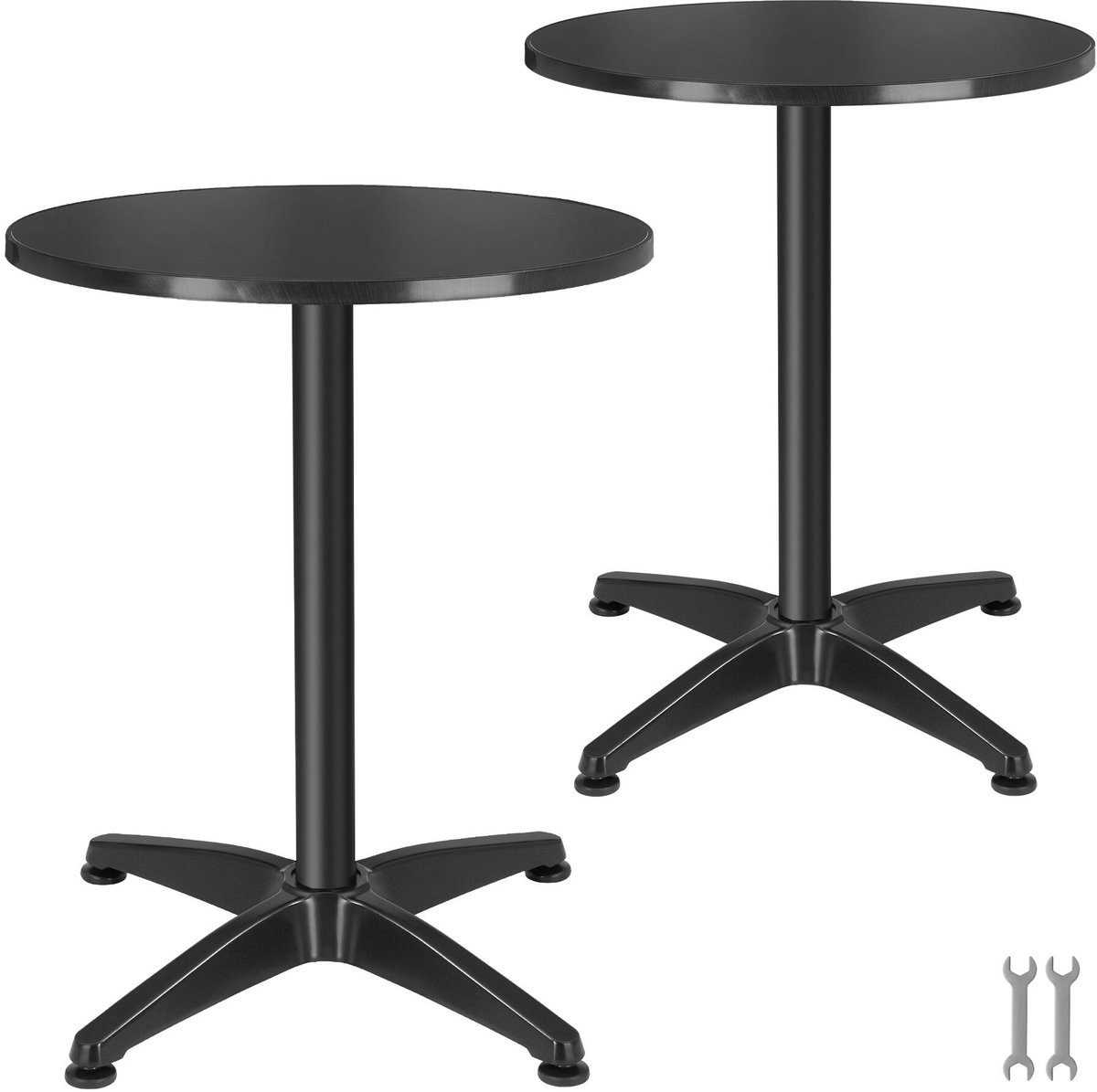 tectake® Statafels - Set van 2 Ronde Bistrotafels - Bartafels van Aluminium - In Hoogte Ve