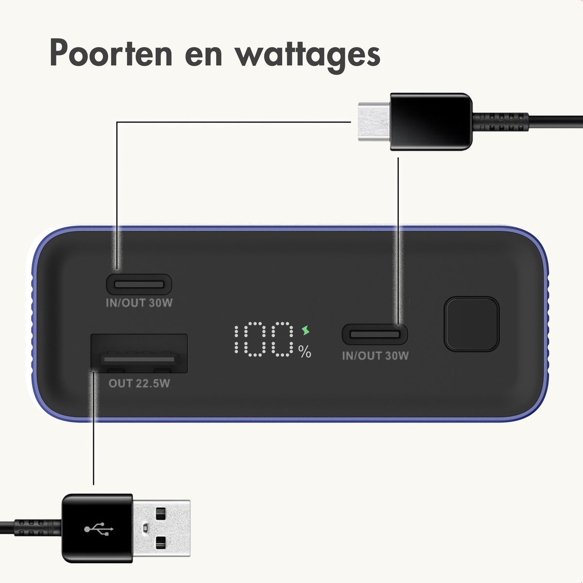 imoshion® Powerbank 20000 mAh - 30W Ultra Snellader - 4x Smartphone Opladen - USB C / USB A - Powerbanks - Universeel - Quick Charge 3.0 en Power Delivery — cadeau in Telefoon & Tablet - foto 6