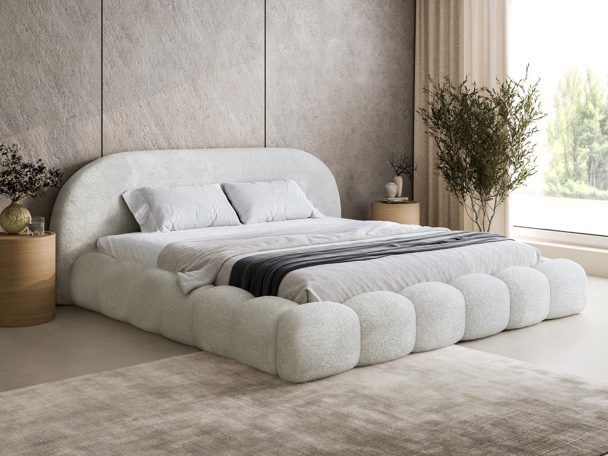 Compleo24 Bubble Gestoffeerd Bed – Tweepersoonsbed met Bouclé Stoffering 140x200 cm