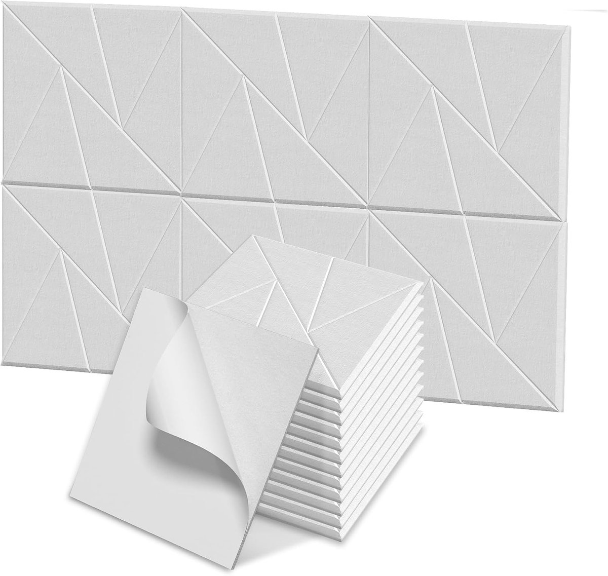 12 Stuks V-vorm Zelfklevende Akoestische Panelen 30x30cm, Geluiddempende Polyestervezel Muurpanelen Geluidsisolatie voor Studio, Kantoor en Slaapkamer, Wit – NAIZY