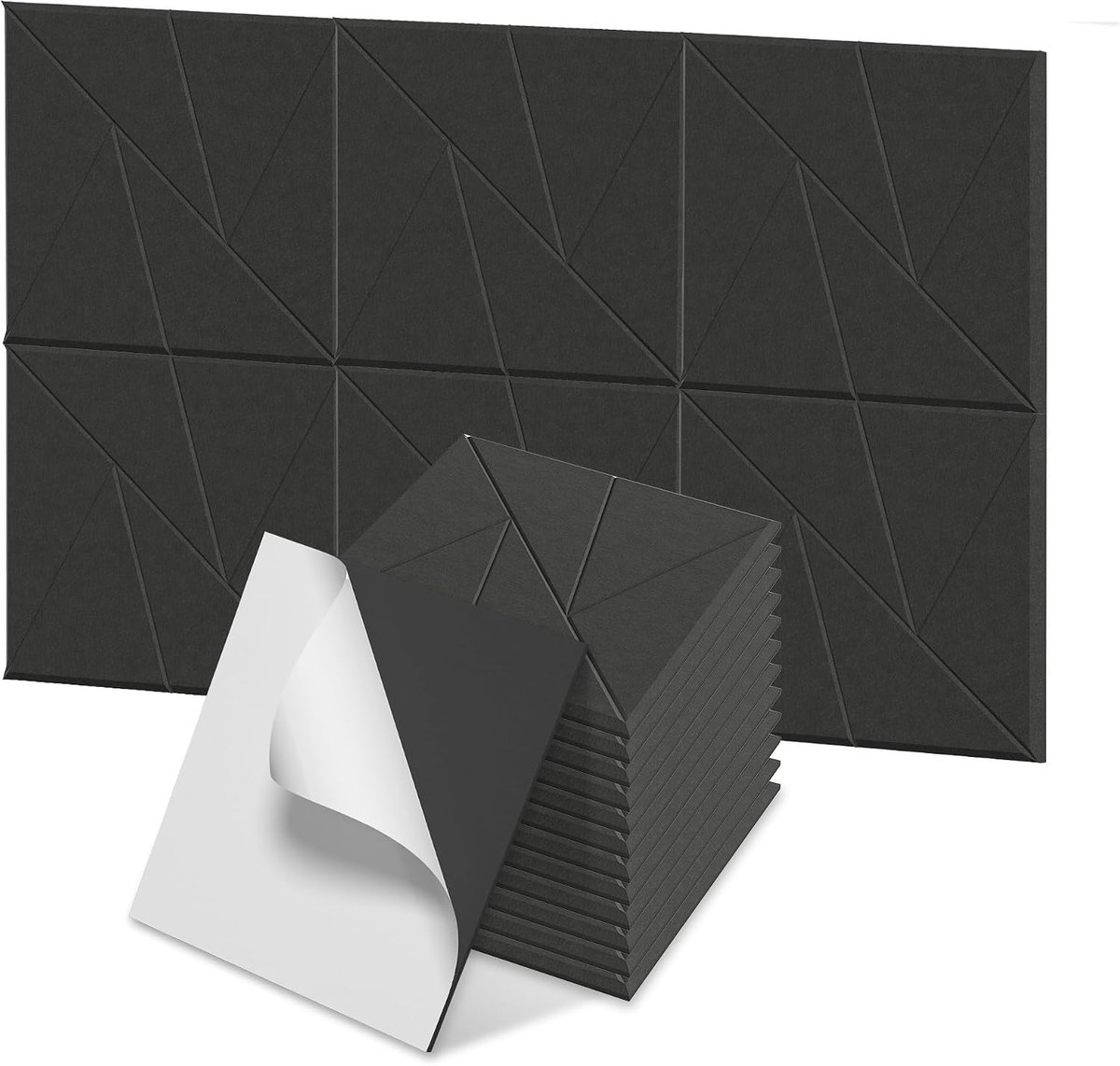12 Stuks V-vorm Zelfklevende Akoestische Panelen 30x30cm, Geluiddempende Polyestervezel Muurpanelen Geluidsisolatie voor Studio, Kantoor en Slaapkamer, Zwart – NAIZY