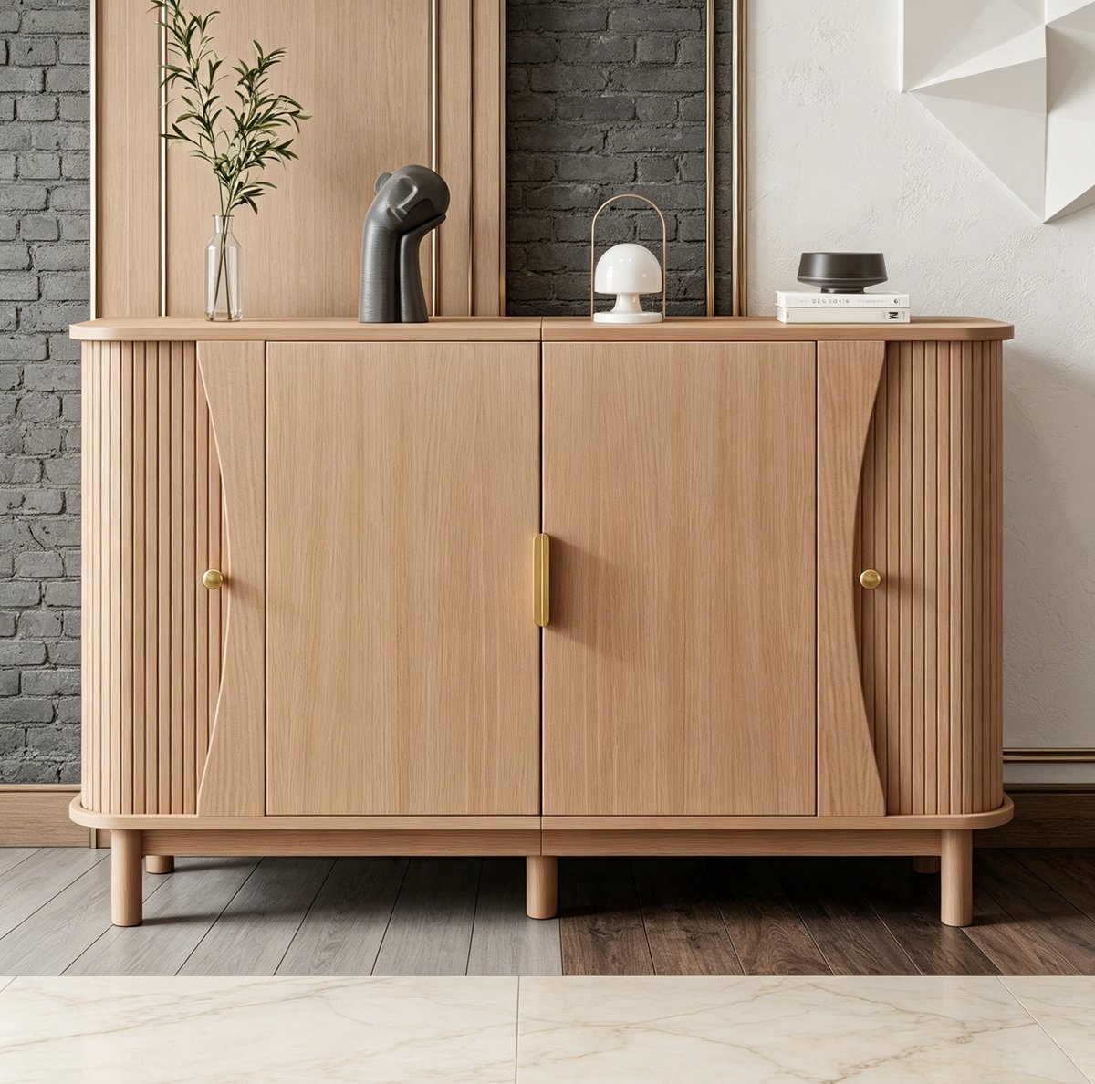 FloraGrace Dressoir - Opbergkast Met Afgeronde Hoeken En Verstelbare Plank - Voor Woonkamer En Hal - MDF - 140x40x88 Cm - Naturel