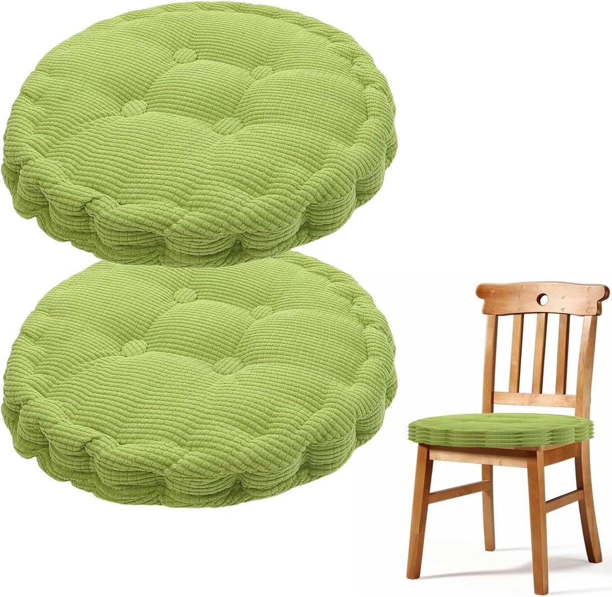 Stoelkussens, 40 x 40 cm, set van 2, zitkussen voor binnen en buiten, dik vloerkussen, tuinzitkussen, kussen voor tuinstoelen, balkonstoel, zitkussen, stoel, eetkamerstoel, stoelkussen (groen)