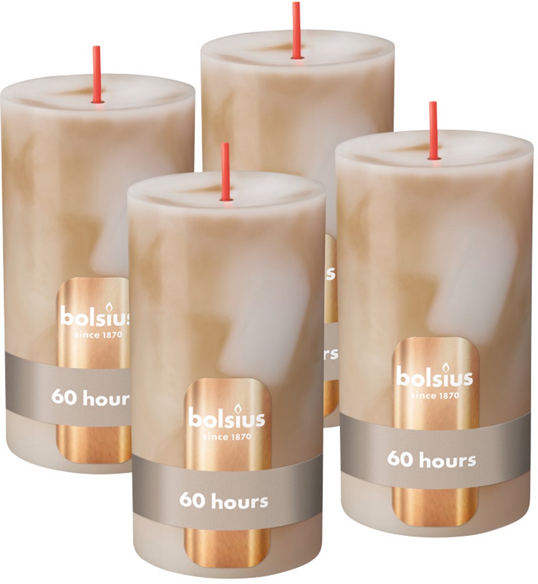 Bolsius Stompkaars - Marmer - Beige - 4 stuks - 13 cm - 60 Branduren