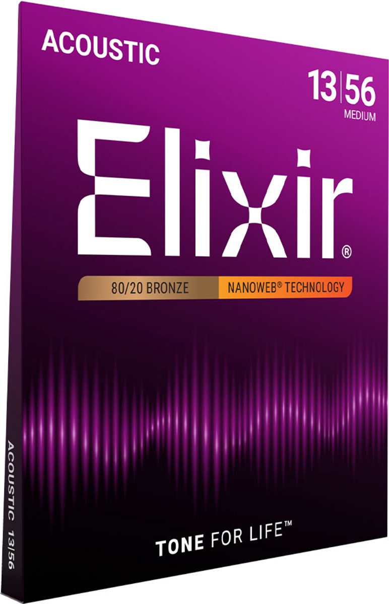 Elixir Nanoweb - Akoestische Gitaarsnaren - 80/20 Brons - Medium - Langdurige Toon - Coating Tussen De Wikkelingen - .013-.056