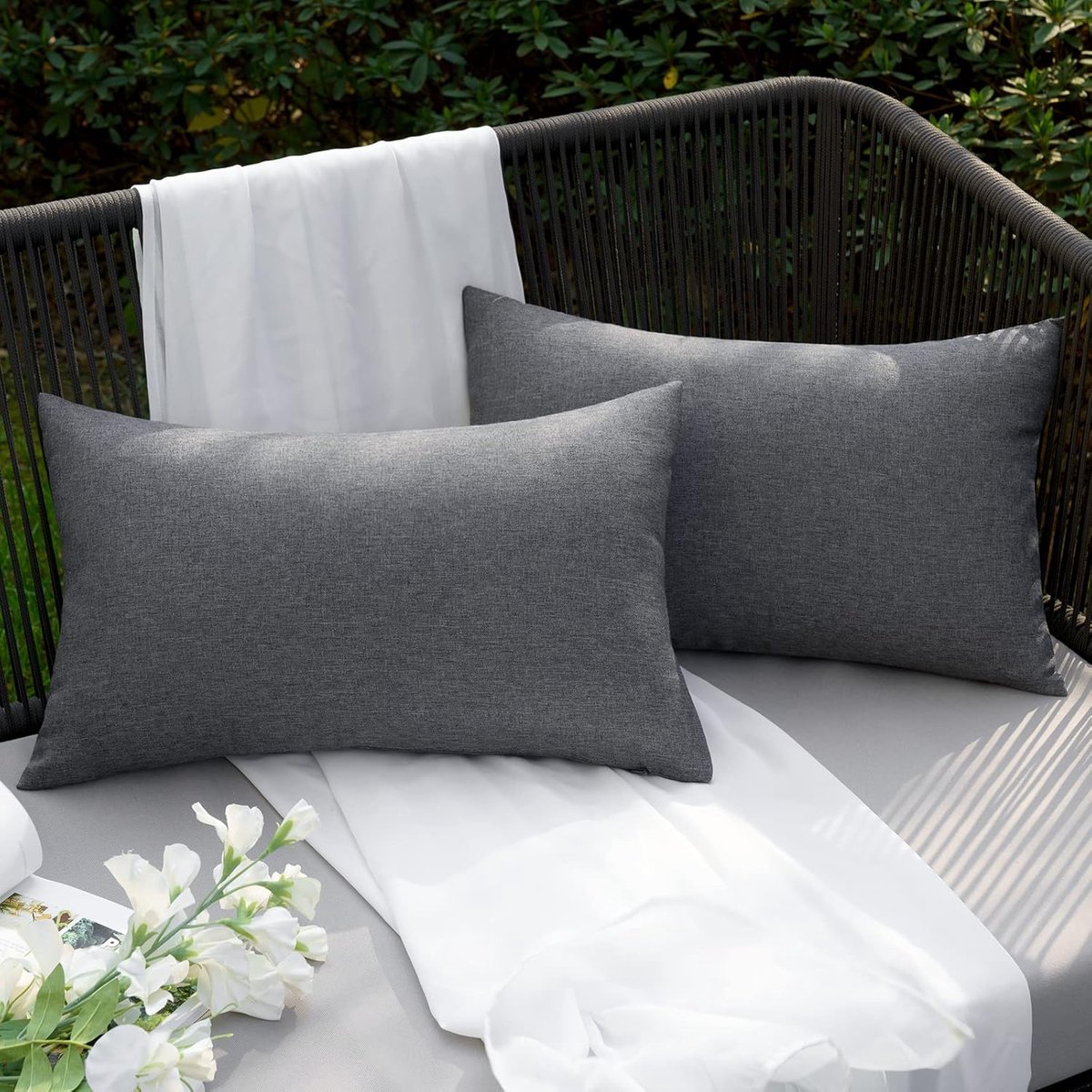 Waterdichte decoratieve buitenkussenhoezen 12 x 20 inch sierkussenhoezen voor meubels terras bank tuin grijs sofa bed linnen balkon buitenkussens 30 x 50 cm set van 2