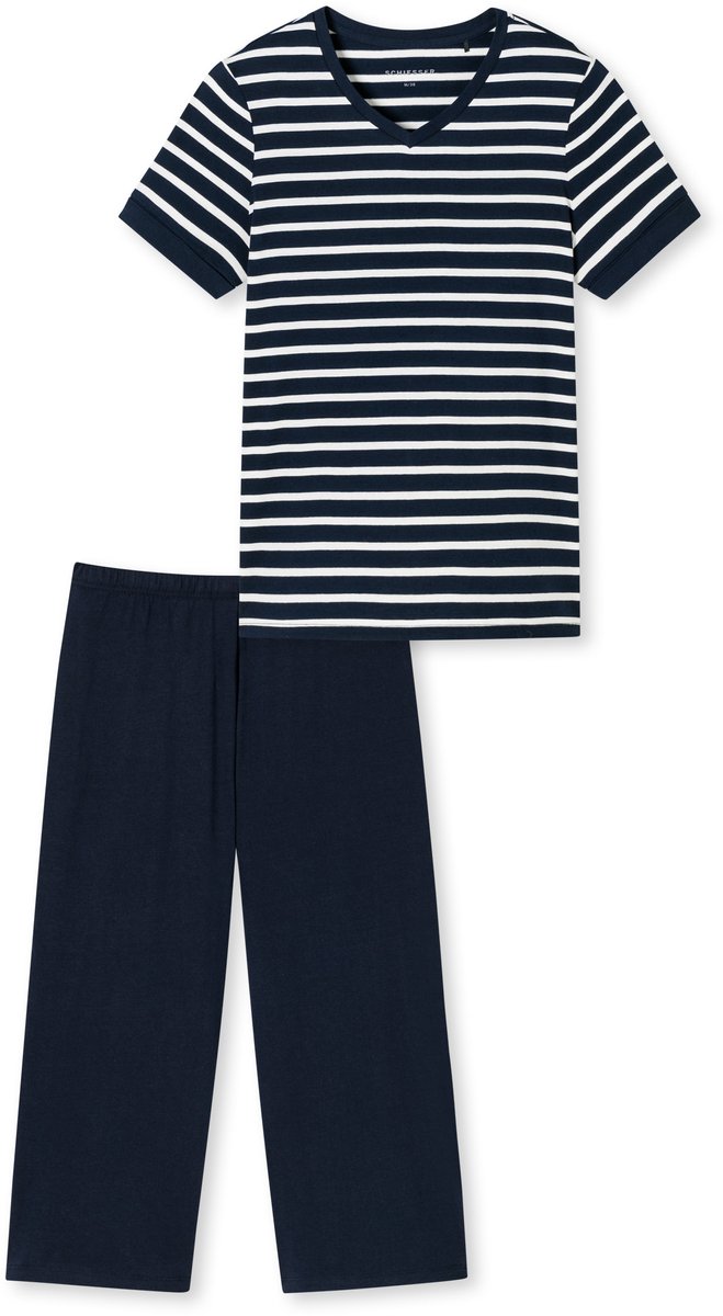 Schiesser Pyjama 3/4 lengte nachtblauw - Casual Essentials - Dames Pyjamaset